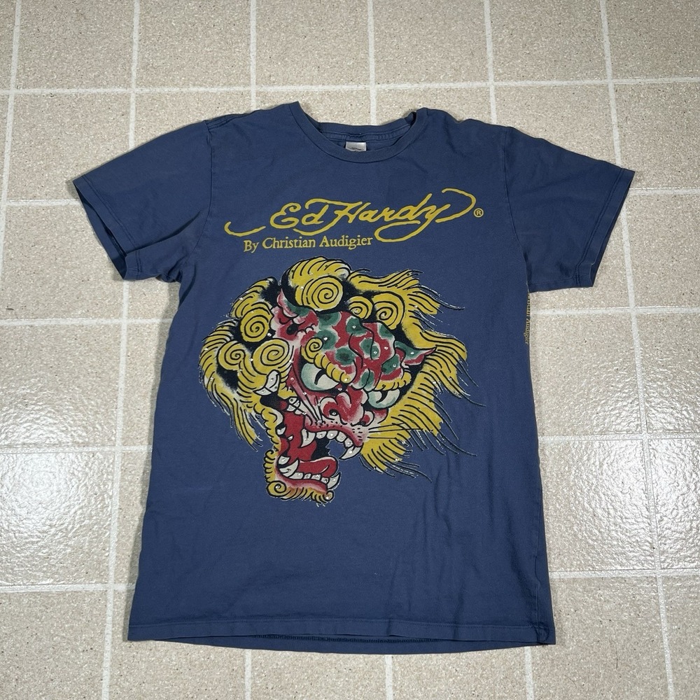 Vintage Ed Hardy By Christian Audigier‎ Tshirt Face Rhinestone Tshirt Size S Y2K